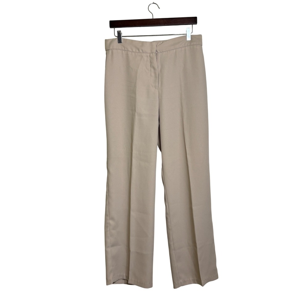Jaclyn Smith Tan Wide‎ Leg Dress Pants Womens 14 Beige Solid Polyester Trousers